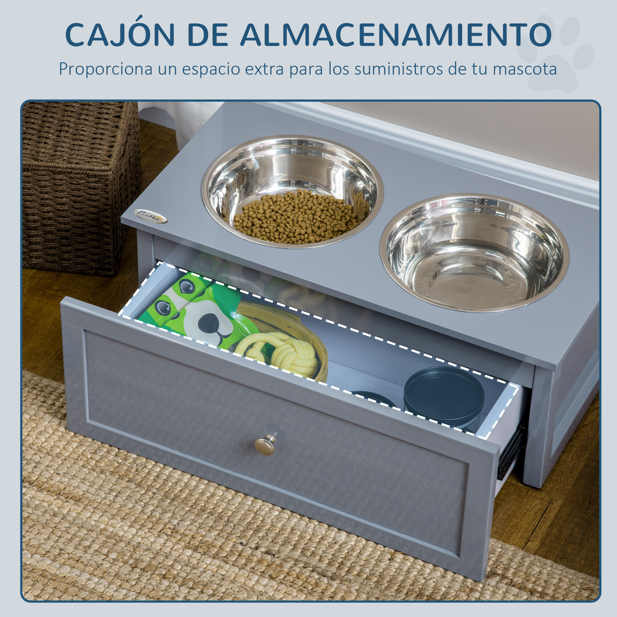 PawHut Comedero Elevado para Perros Medianos con 2 Cuencos, , large Imagen numero 5