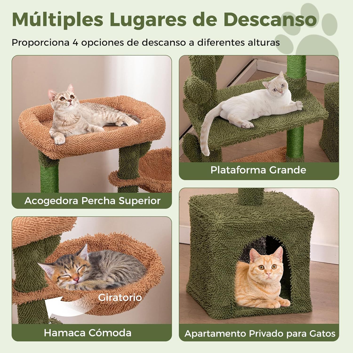 COSTWAY Árbol para Gatos con Diseño de Cactus Verde y Hamaca para gatos thumbnail