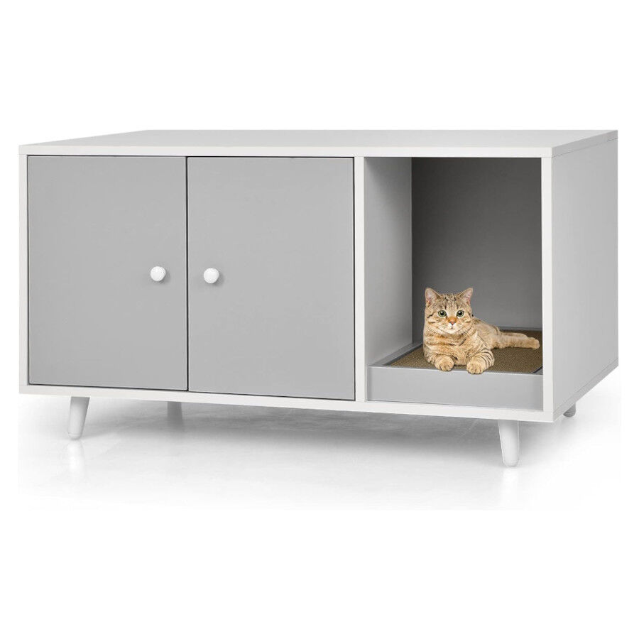 COSTWAY Mueble Arenero 3 en 1 gris para Gatos