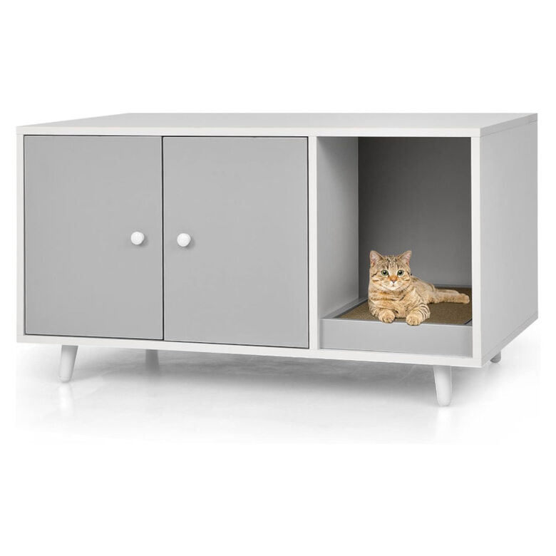 COSTWAY Mueble Arenero 3 en 1 gris para Gatos thumbnail