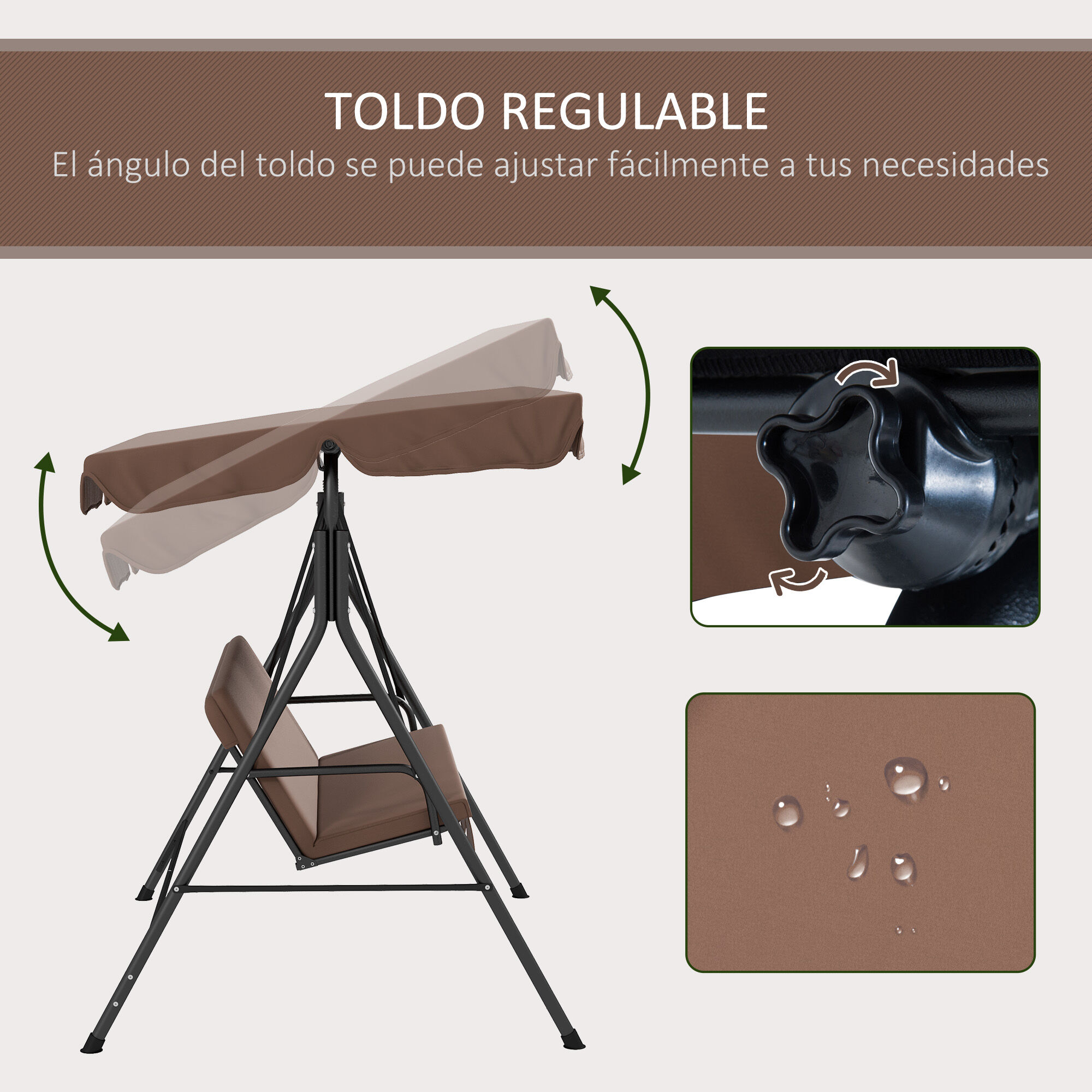 Outsunny Columpio de Jard&iacute;n Marr&oacute;n, , large Imagen numero 4