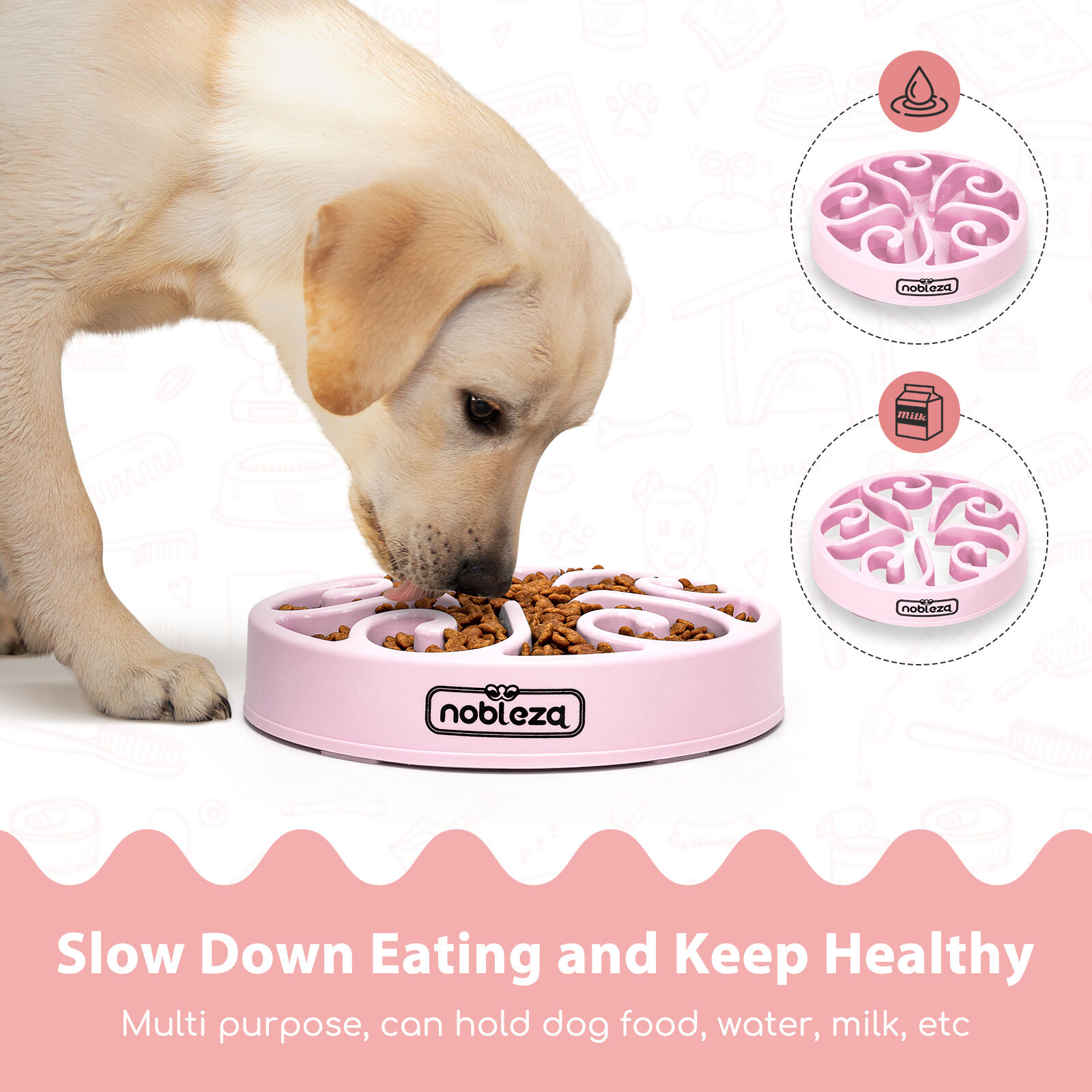 Nobleza Comedero Perro Antivoracidad, Antideslizante Comederos Para Perros, Comedero Antivoracidad Perro, Duradero y no T&oacute;xico Que Evita la Asfixia Comedero Perro Grande y Medianos, &phi;20.4*H4.7cm, Pink, , large Imagen numero 5