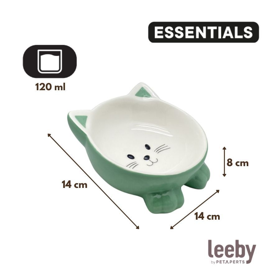 Leeby Comedero de Cer&aacute;mica Blanco y Verde con Orejitas para gatos, , large Imagen numero 4