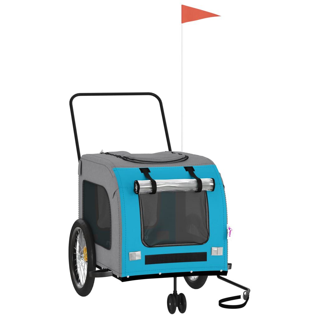 vidaXL Remolque de bicicleta mascotas hierro tela Oxford azul gris, , large Imagen numero 1