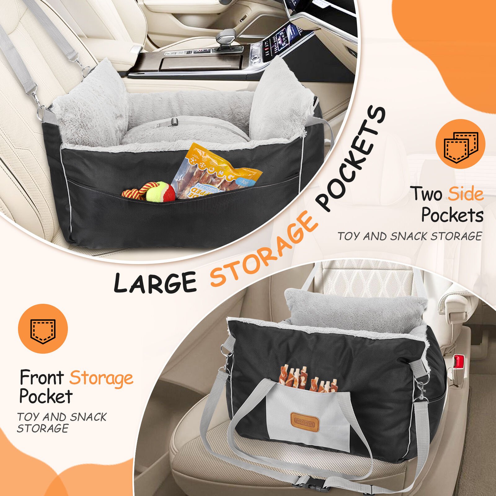 Nobleza Asiento de Coche negro con Cojín Reversible y Bolsa de Almacenamiento para Perros Pequeños thumbnail