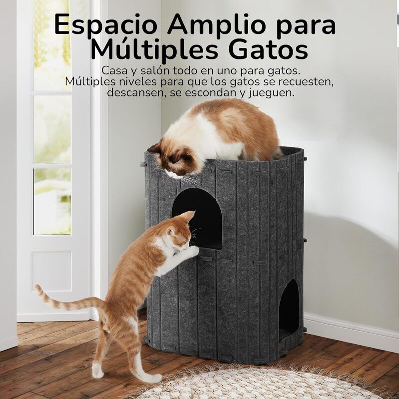 Fukumaru Cueva para Gatos de 2 Pisos Color Gris | Casa para Gatos Multinivel para Varios Gatos, Lana Natural, Dise&ntilde;o Moderno para Hogar, Estable, Plegable y F&aacute;cil de Limpiar, , large Imagen numero 4