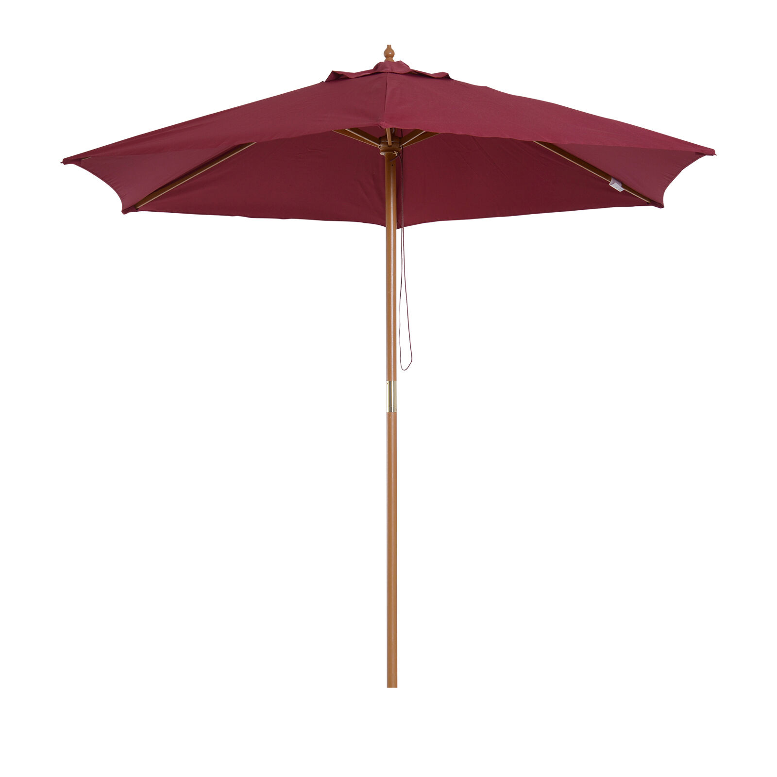 Outsunny Sombrilla Parasol de Madera &Oslash;250x230cm para Exterior con 6 Varillas Sistema de Cuerda con Fijaci&oacute;n Desmontable Port&aacute;til F&aacute;cil de Guardar y Transportar Rojo Vino, , large Imagen numero 1