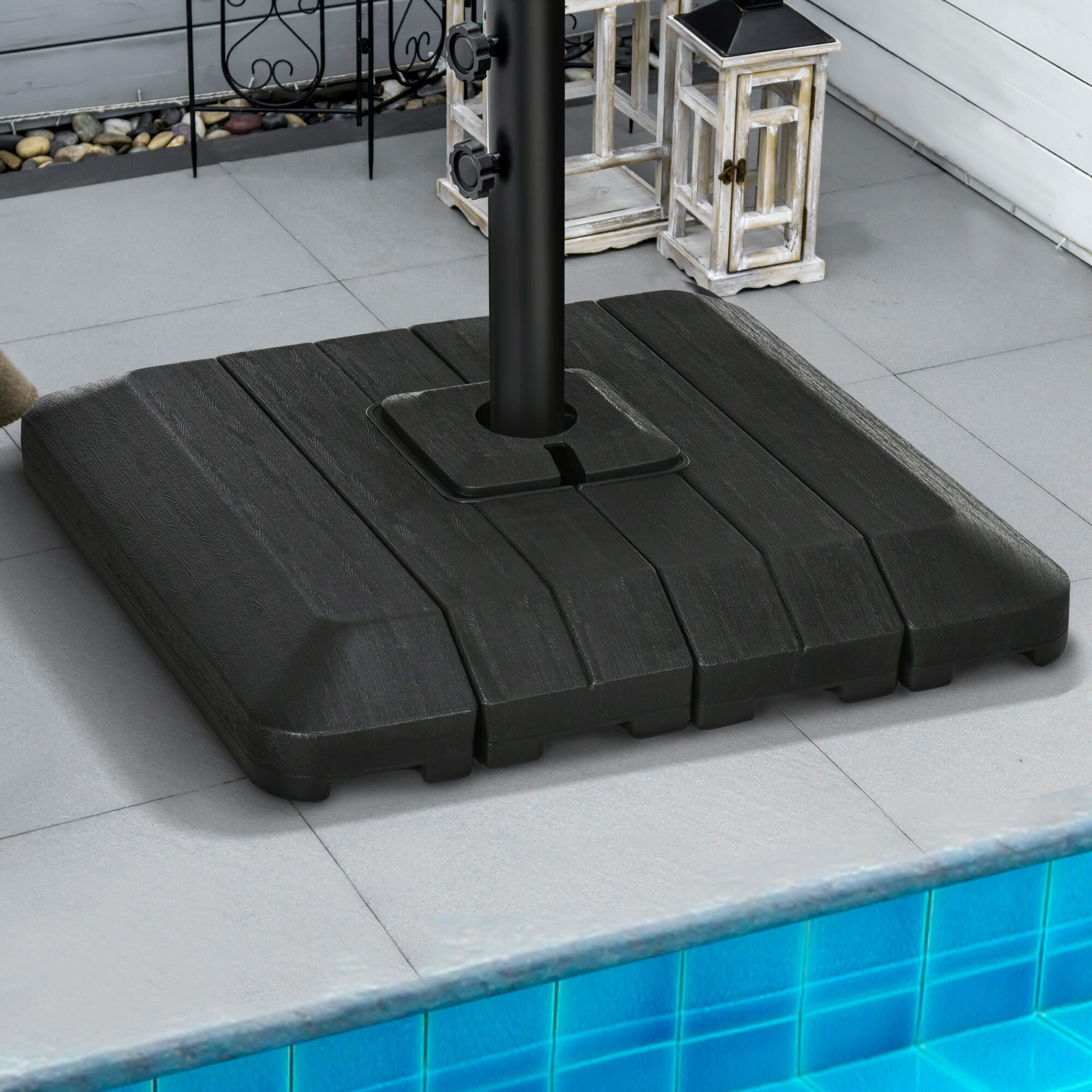 Outsunny Pesos de Base de Sombrilla en Voladizo de 4 Piezas Soporte de Parasol de Patio Rellenable de Agua de 100 kg o Arena de 135 kg para Base Cruzada 98x98x18,5 cm Negro, , large Imagen numero 2