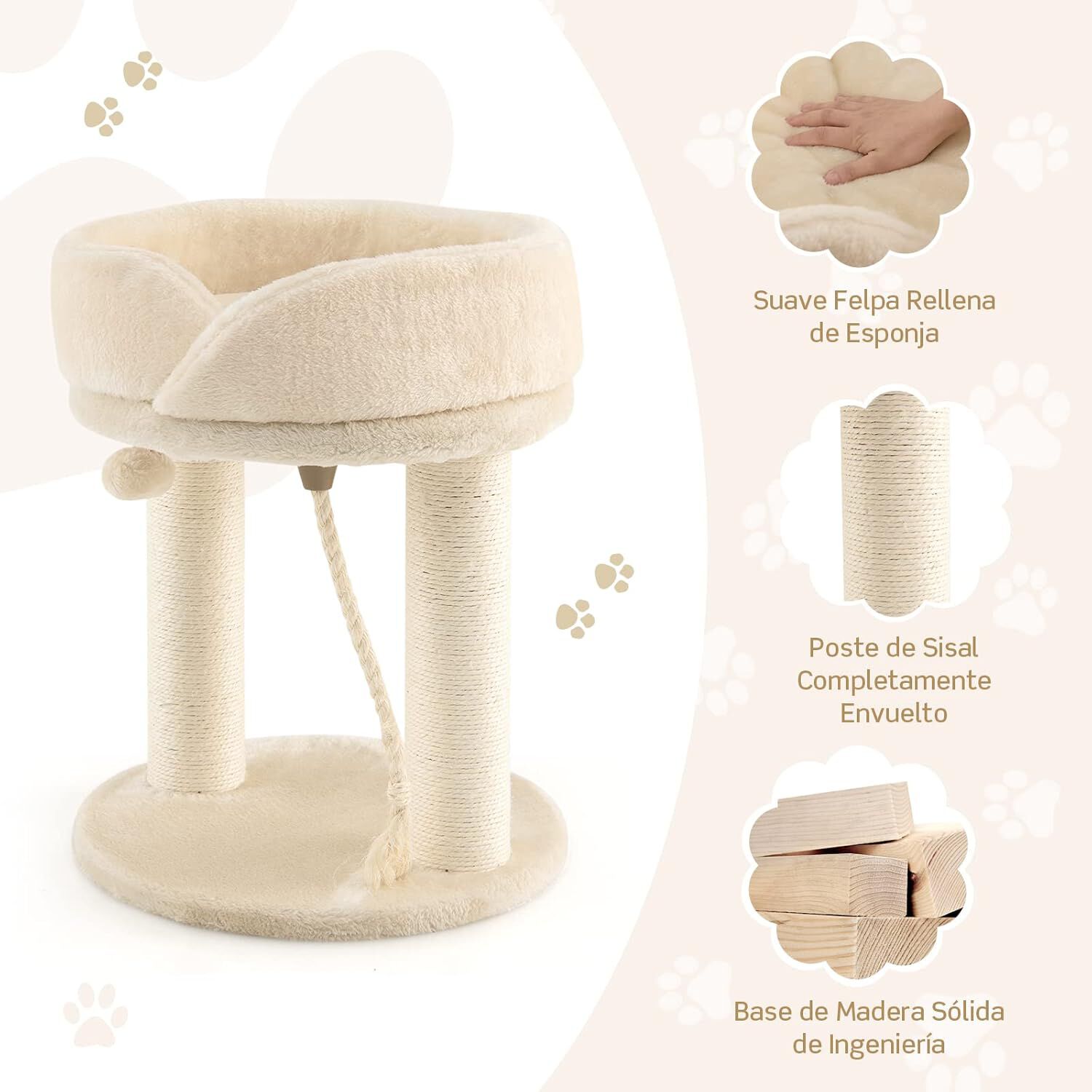 COSTWAY &Aacute;rbol Rascador para Gatos, Altura 53 cm, Torre para Gatos 4 en 1 con Plataforma, Base Acolchada, Bola de Juguete y Cuerda de Sisal, Poste de Rascado (Beige), , large Imagen numero 2