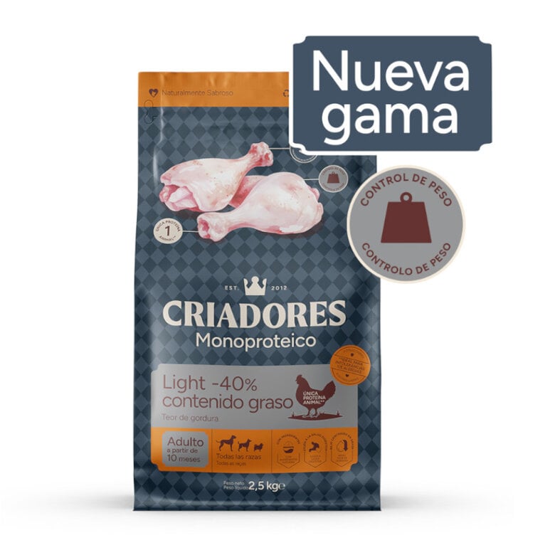 2 x 2.5 kg Criadores Monoproteico Light -40% contenido graso Adulto con Pollo pienso para perros ¡Pack Ahorro!