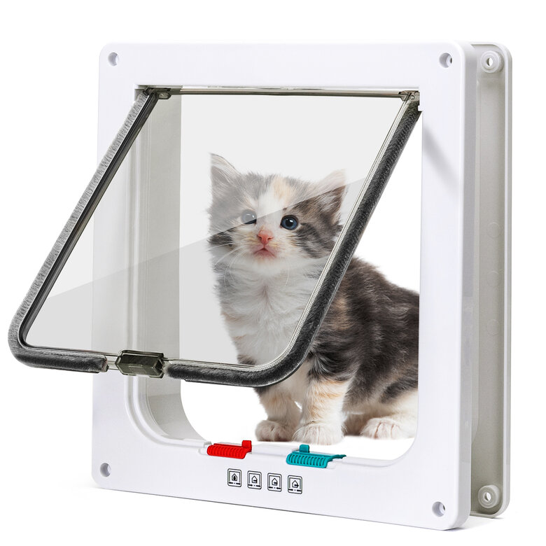 Nobleza - Gatera para Gatos, Puerta para Gato con Cierre Magnético de 4 vías, Puerta para Mascotas para Gatos y Perros pequeños, Puerta para Gatos con Cristal Transparente(Blanco, XL)