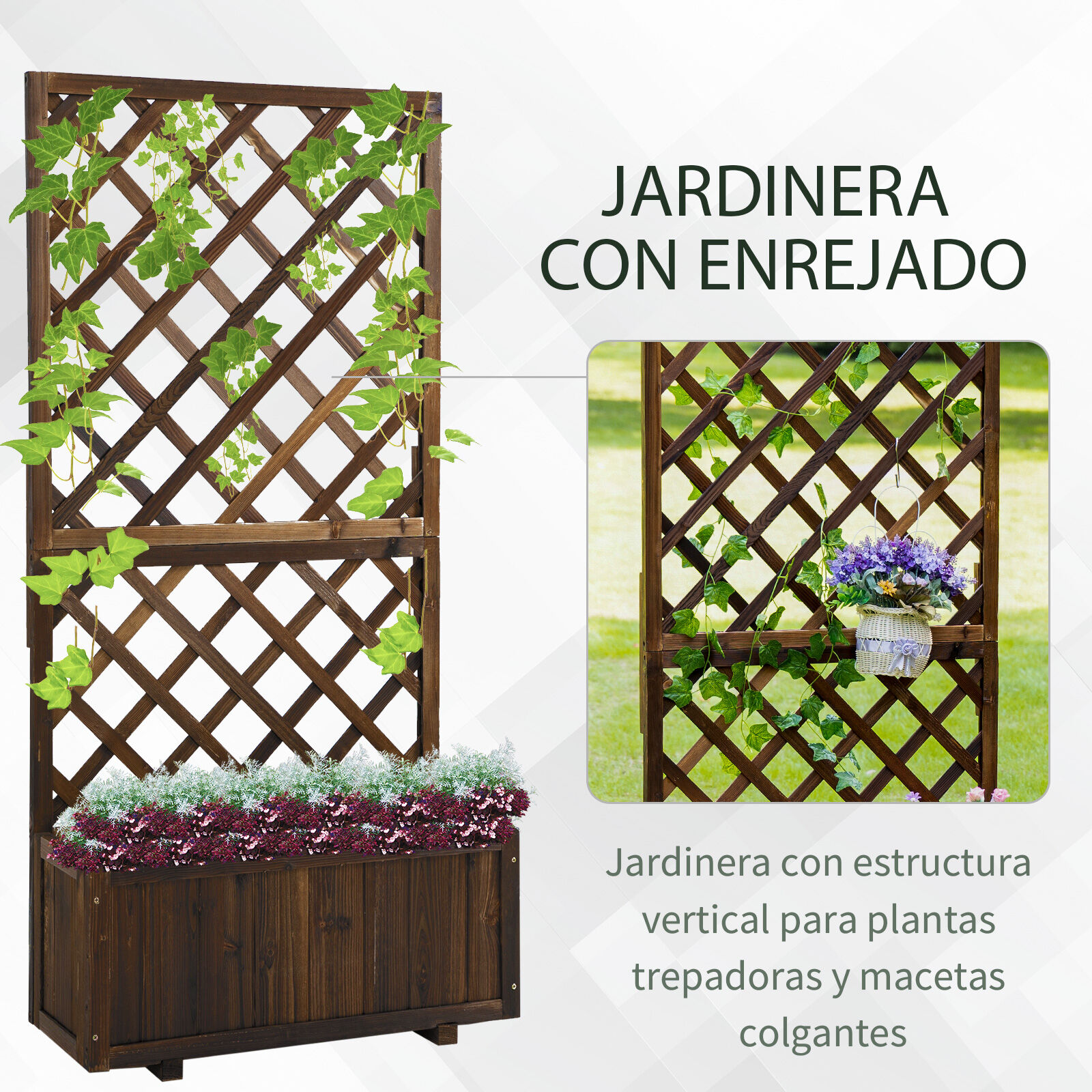 Outsunny Jardinera con Enrejado Carbonizado, , large Imagen numero 4