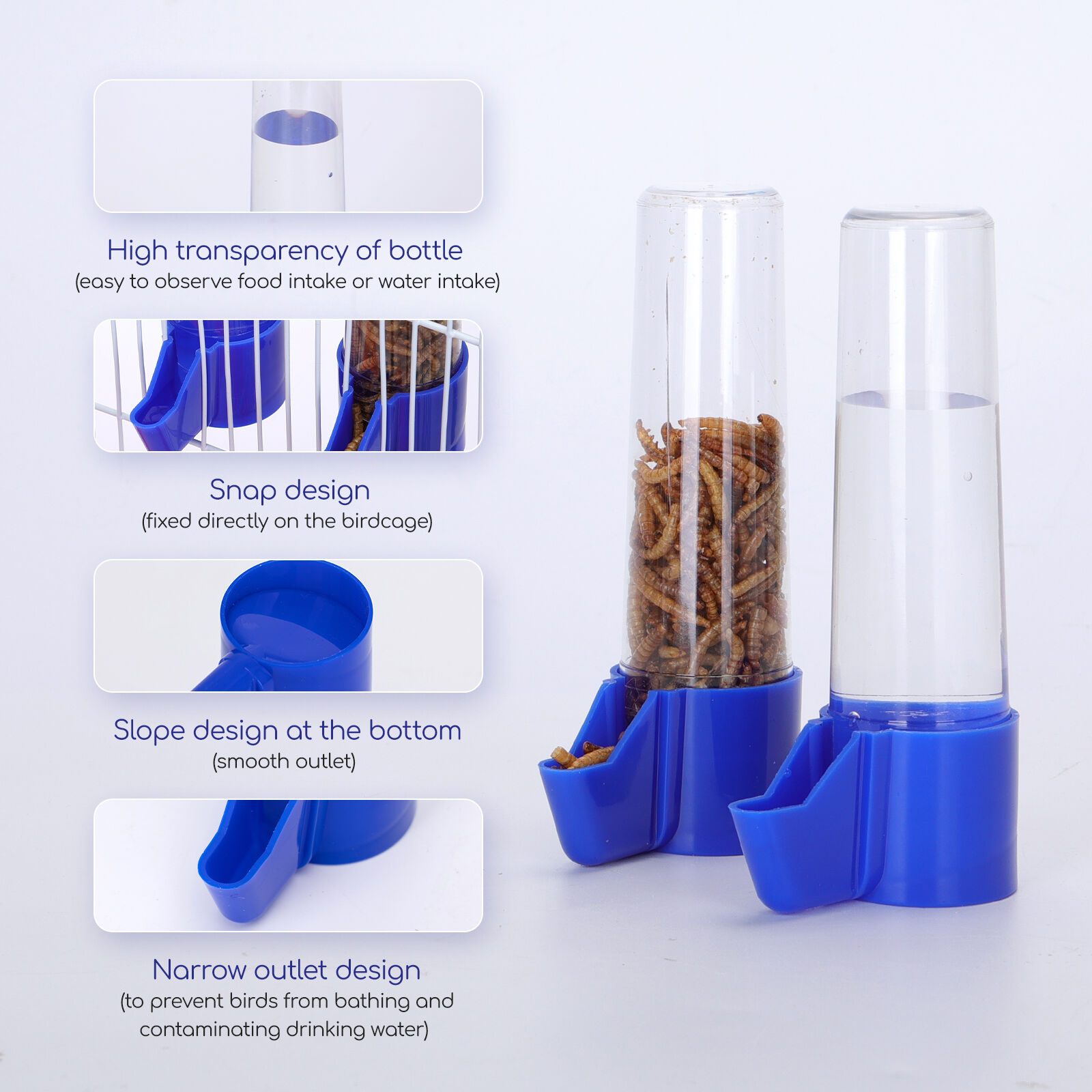 Nobleza - 2 x Bebedero de Pl&aacute;stico en Voladeras para P&aacute;jaros, Bebedero Autom&aacute;tico y Comedero 90ml - Adecuado para Aves de Compa&ntilde;&iacute;a Peque&ntilde;as y Medianas como Canarios y Periquitos, , large Imagen numero 4