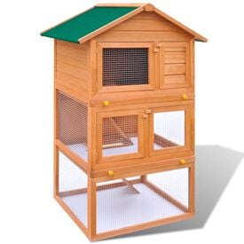 vidaXL Jaula de madera para conejos de exterior, 3 niveles