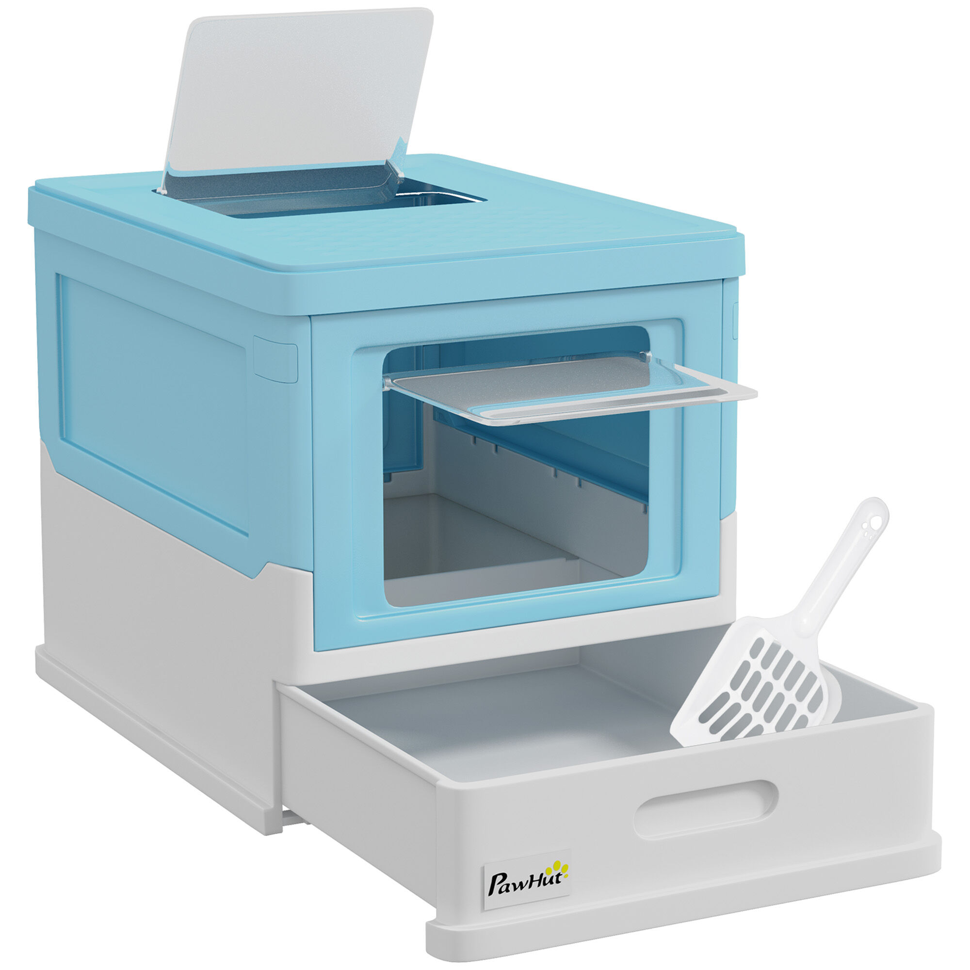 PawHut Arenero Azul y Blanco para Gatos