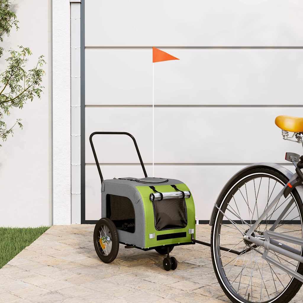 vidaXL Remolque de bicicleta para mascotas Verde y gris, , large Imagen numero 2