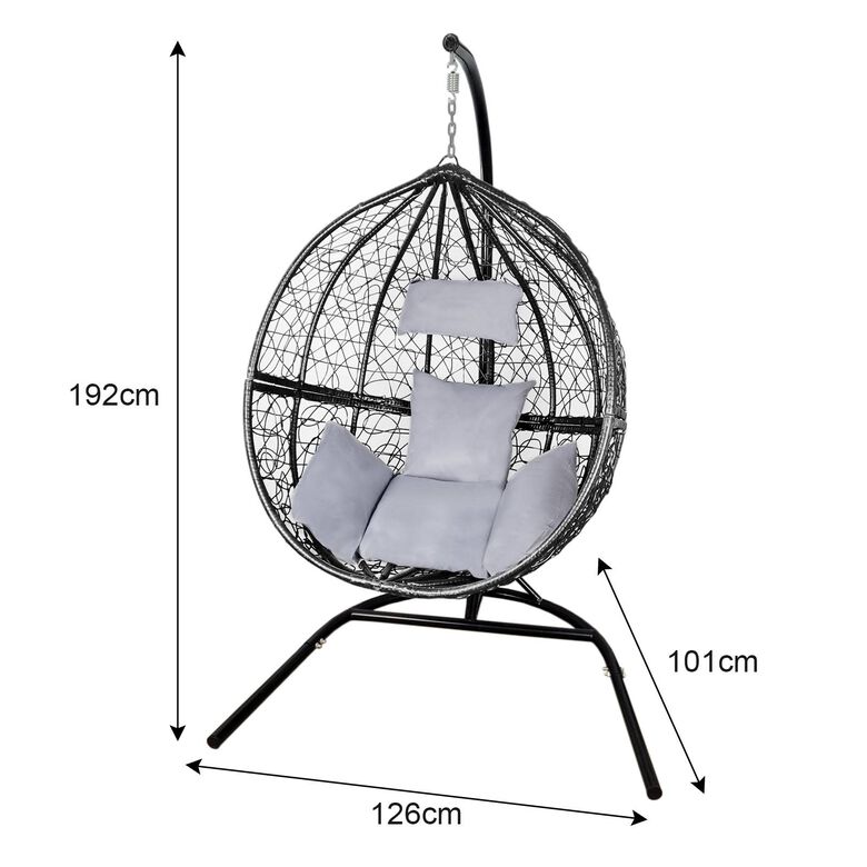 MonsterShop Silla Huevo Banco Colgante de Ratán Negra con Cojines thumbnail