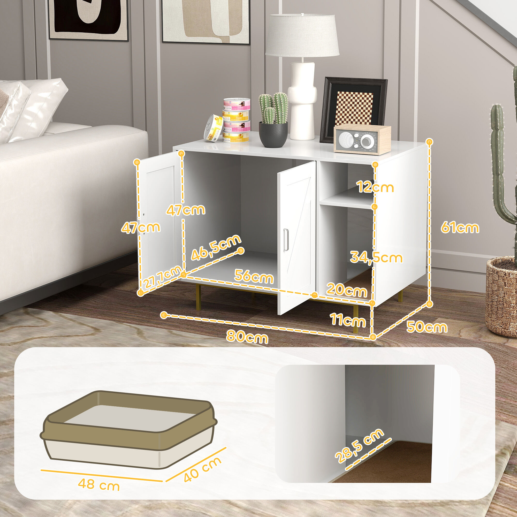 PawHut Mueble Arenero Blanco para gatos thumbnail