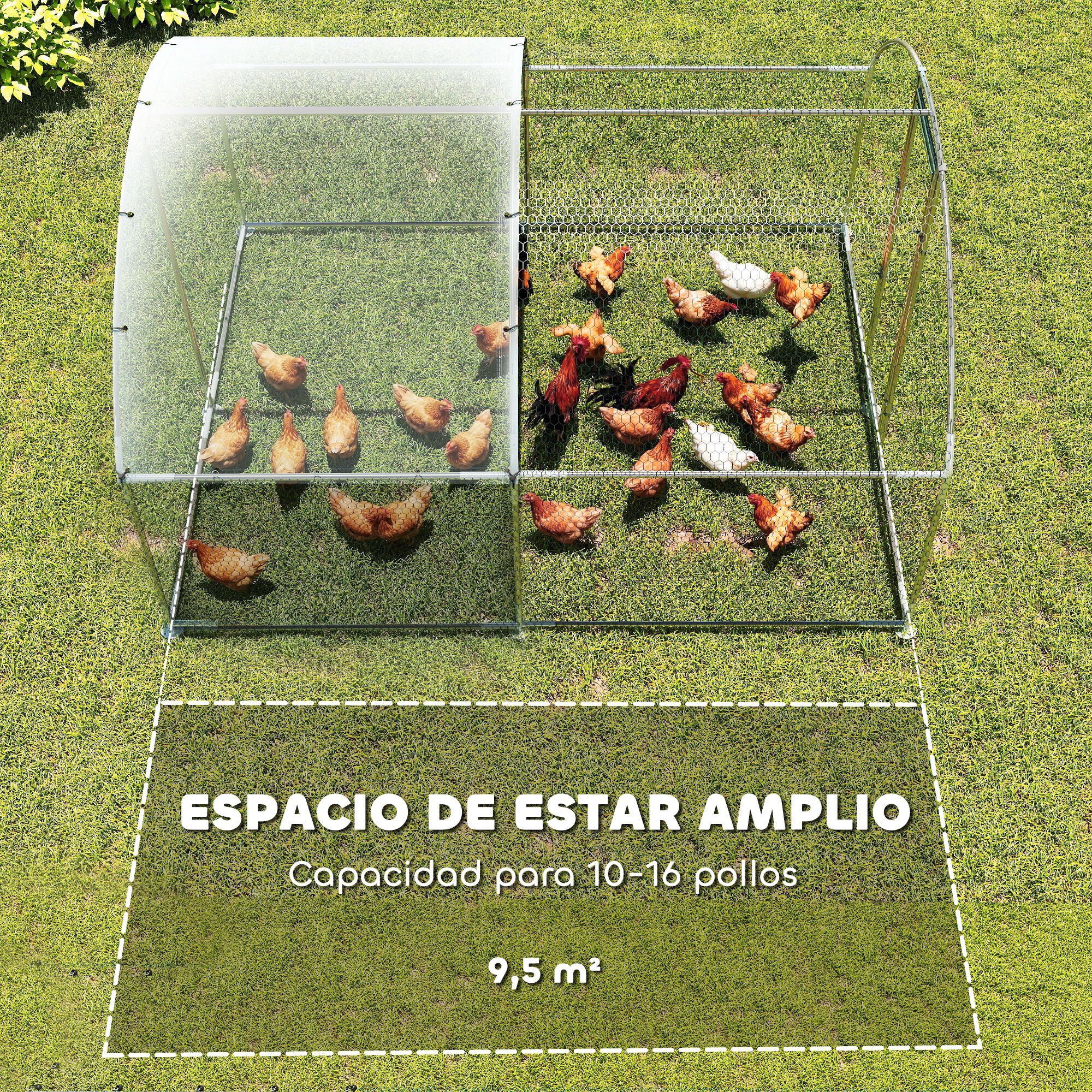 PawHut Gallinero para Exterior Grande, 2,8x5,1x1,9 m, 14,2 m&sup2;, Gallinero de Acero Galvanizado con Cubierta de Tela Oxford, Anti-UV e Impermeable, Puerta y Pestillos, Jaula para 15-24 Gallinas, Plata, , large Imagen numero 14