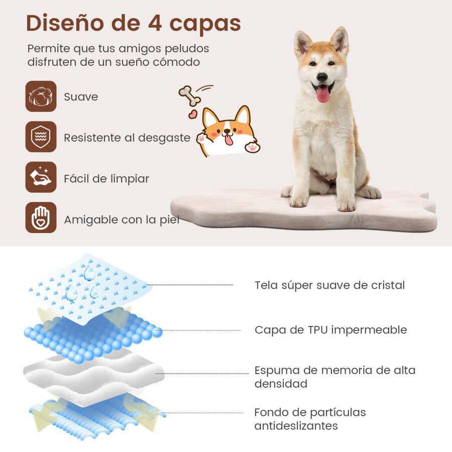 COSTWAY Cama Perros Grandes, Cama Ortop&eacute;dica para Perros con Soporte de Espuma Viscoel&aacute;stica, Colchoneta Impermeable para Perros con Funda Extra&iacute;ble, Colch&oacute;n Antideslizante para Perros (Beige), , large Imagen numero 2