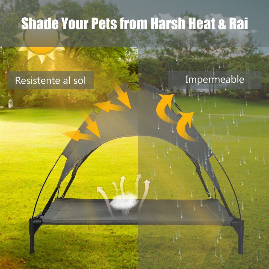 COSTWAY Cama para Perros con Toldo Extra&iacute;ble Tumbona de Jard&iacute;n para Perros Cama para Gatos Mascotas para C&eacute;sped Interno Externo (XL), , large Imagen numero 4