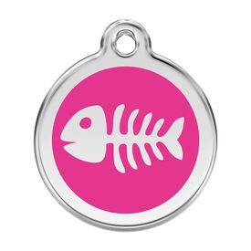 Red Dingo Placa identificativa Acero Inoxidable Esmalte Pez Esqueleto Rosa Fuerte para perros