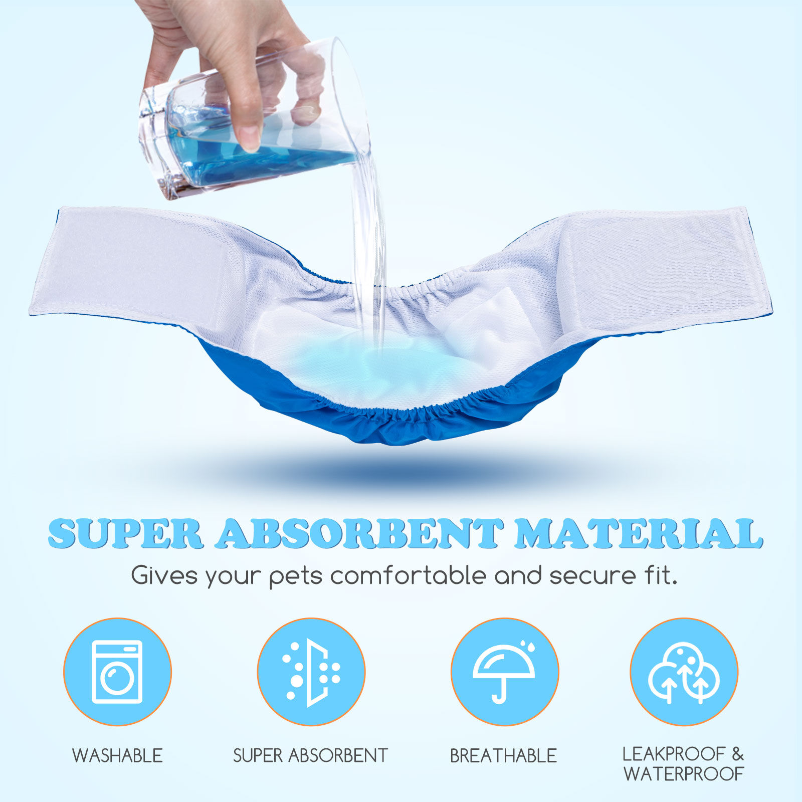 Nobleza 3x Pa&ntilde;ales para Perros Macho Lavables, Reutilizable Bragas Incontinencia Higi&eacute;nicas, Mascotas Sanitarios Pa&ntilde;al para Perro Absorbentes (S Cintura 23-30cm, Paquete de 3, Gris, Negro y Azul), , large Imagen numero 2