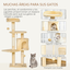 Pawhut árbol rascador con plataforma casetas y bolas de juego beige para gatos, , large indicador imagen numero 4