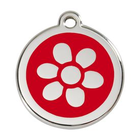Red Dingo Placa identificativa Acero Inoxidable Esmalte Flor Rojo para perros