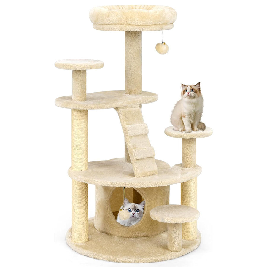 COSTWAY &Aacute;rbol para Gatos, Torre para Gatos con Condominio y Percha Acolchada, Postes de Sisal para Rascar, Bola Colgante con Campana, Plataformas de Salto, Escalera, Base Ancha Estable (Beige), , large Imagen numero 1
