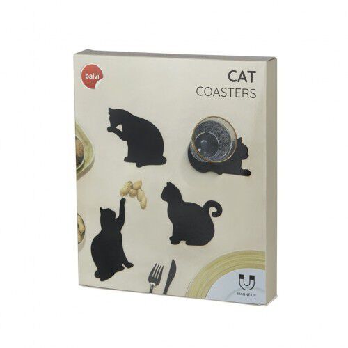 Set de 4 posavasos en forma de gato color Negro, , large Imagen numero 3