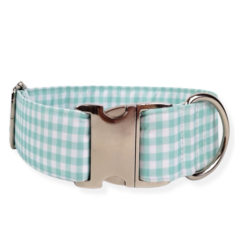 Collar para perro "Vichy verde agua" T.S /hebilla met&aacute;lica/ Color verde agua, , large Imagen numero 1