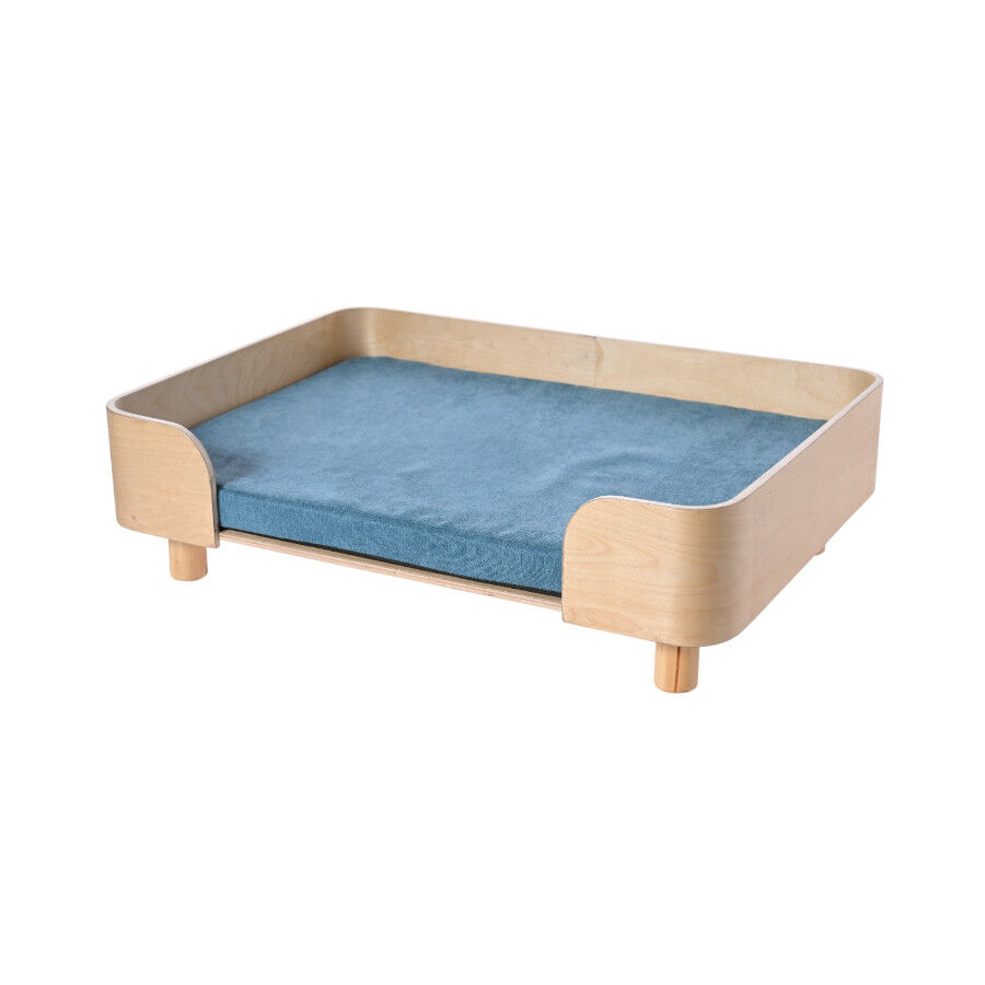 Leeby sof&aacute; de madera con colch&oacute;n azul para perros, , large Imagen numero 3