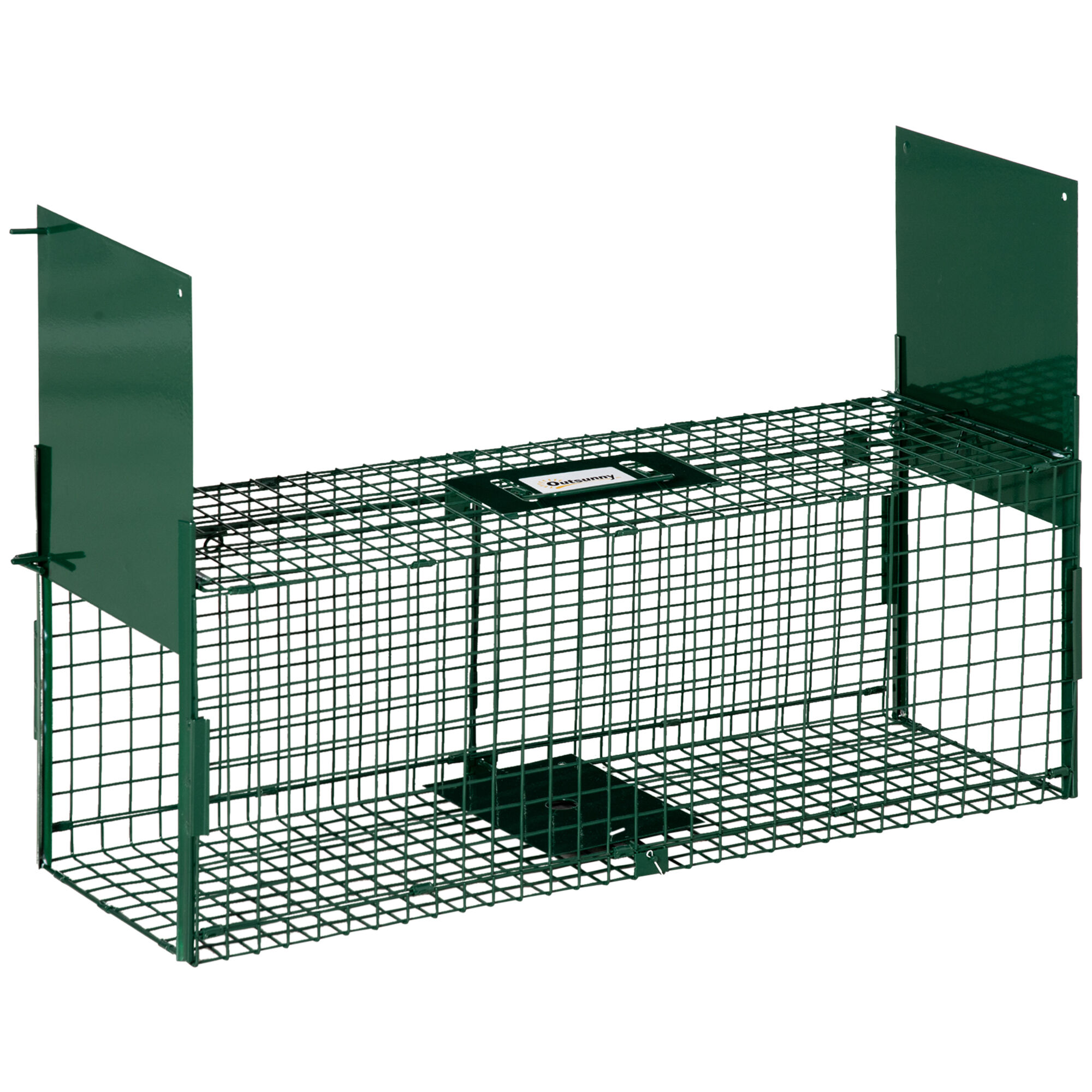 Outsunny Trampa para Animales Vivos con 2 Puertas Jaula de Captura Met&aacute;lica con Asa para Conejos Visones Zorros Peque&ntilde;os 80x25x30 cm Verde Oscuro, , large Imagen numero 1