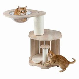COSTWAY &Aacute;rbol Rascador Mediano para Gatos de Madera, Torre para Gatitos de 3 Niveles con C&aacute;psula Espacial Transparente, Condominio, Postes Rascadores y Alfombra Lavable, Cama para Gatos, 50x50x73cm