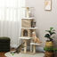 PawHut Árbol Rascador para Gatos de Borreguito Altura 140 cm Árbol para Gatos Torre para Gatos con 2 Nidos Plataformas Bolas Colgantes y Poste de Sisal Marrón Claro, , large indicador imagen numero 2