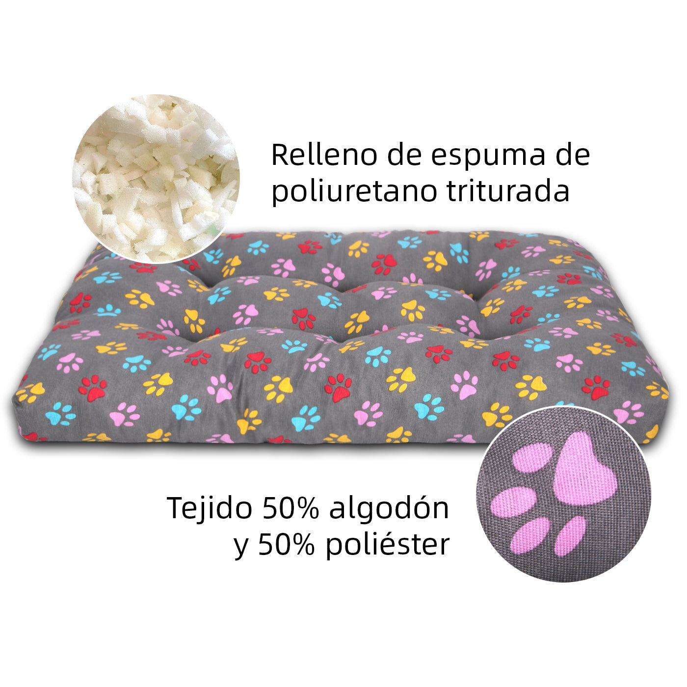 HOME MERCURY- Cama de Mascota, Colch&oacute;n para Perro, Colchoneta Reversible Estampada Relleno de Espuma para Interior y Exterior. (Small, Huellas), , large Imagen numero 3