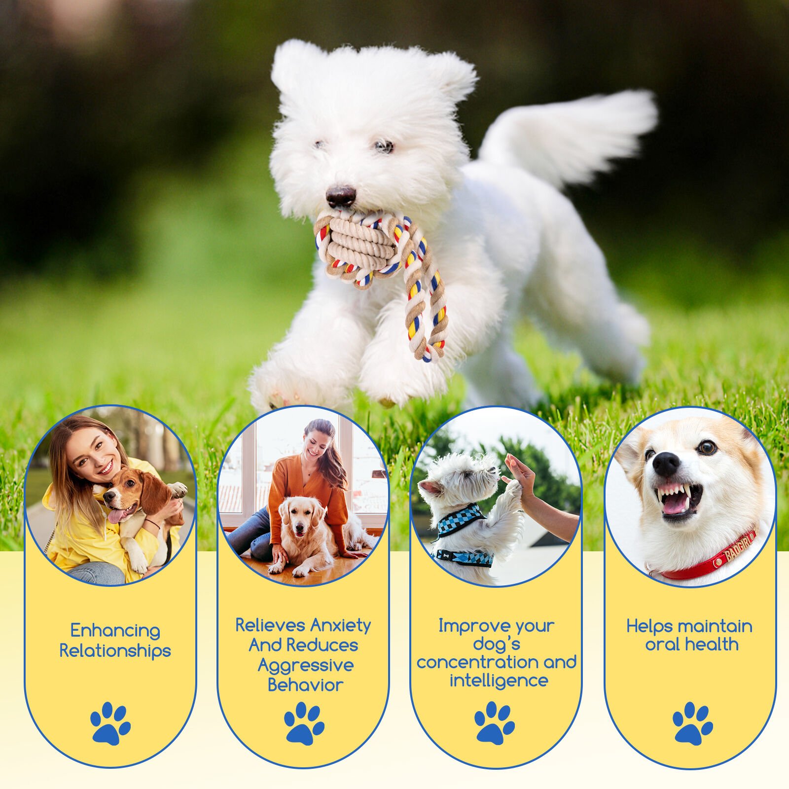 Nobleza Correa de Juguetes Interactivos para Perros 2 Pack, Juguete Perro de Cuerda de Algod&oacute;n 100% Natural, Juguete Indestructible para la Dentici&oacute;n del Cachorro - Juguete de Tira y Afloja - 20cm, , large Imagen numero 4