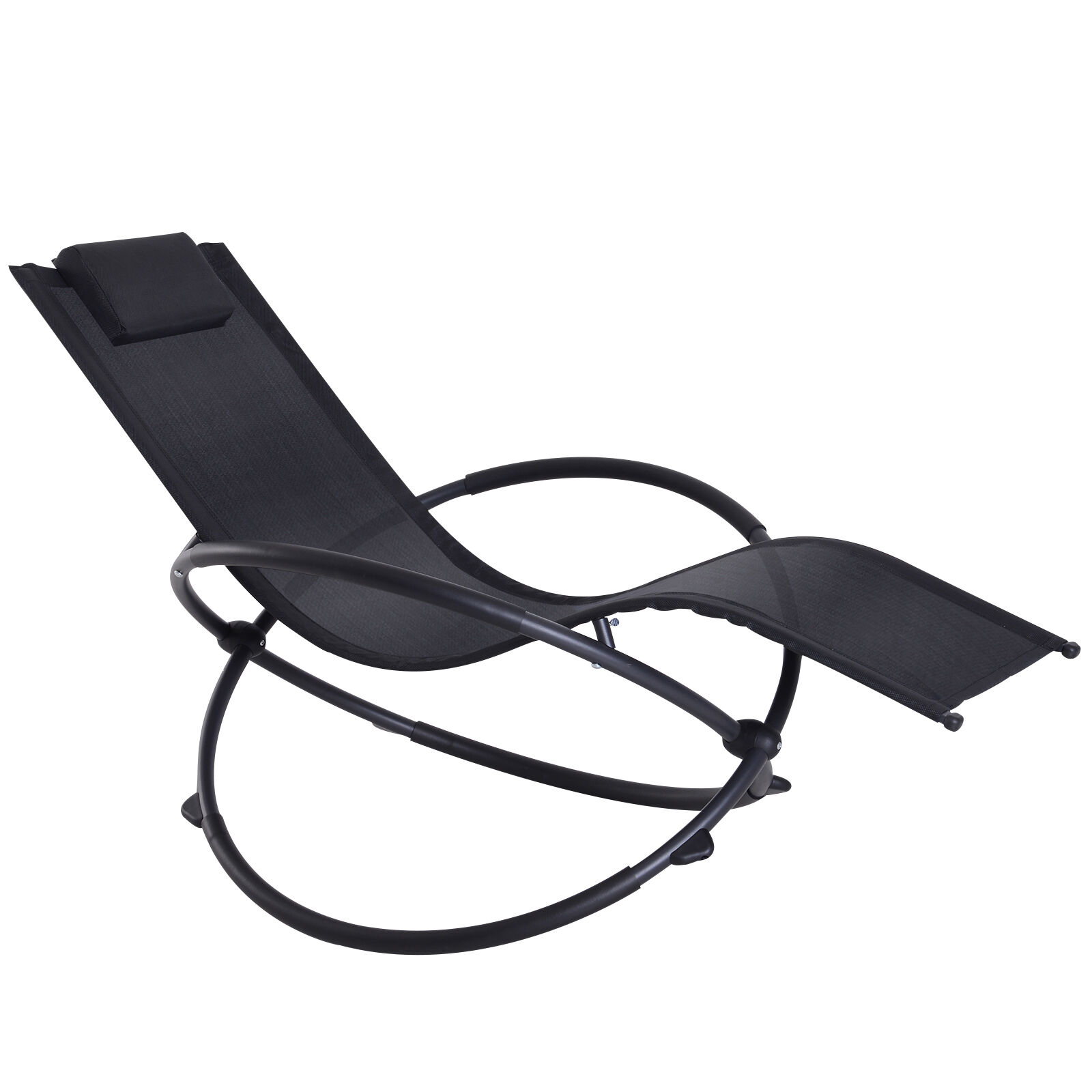 Outsunny Tumbona Mecedora de Jard&iacute;n Plegable con Reposacabezas Extra&iacute;ble Sill&oacute;n Tumbona Ergon&oacute;mica de Exterior Tela de Texteline para Patios Piscina al Aire Libre 154x80x84 cm Negro, , large Imagen numero 1