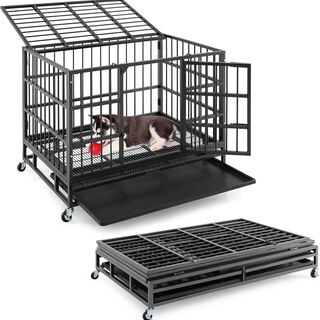 COSTWAY Jaula Plegable de Metal con 2 Puertas para Perros