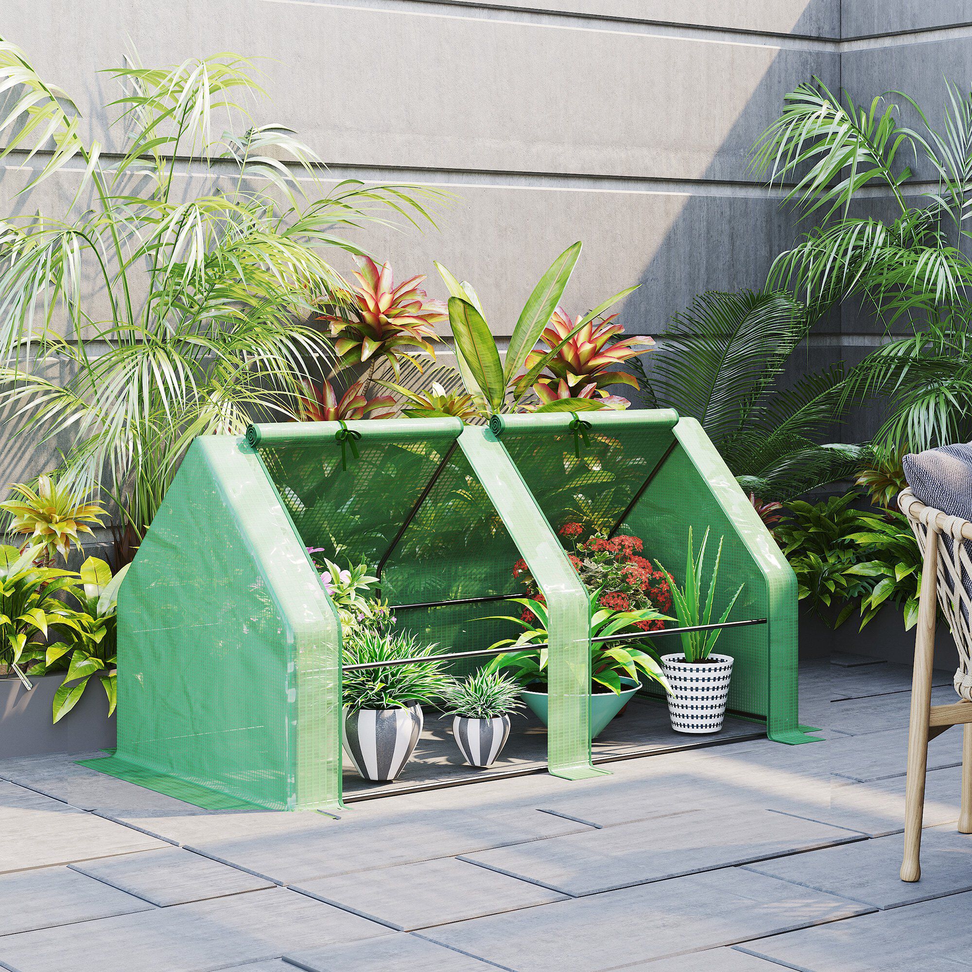 Outsunny Invernadero de Jard&iacute;n Terraza 180x90x90 cm Tipo Caseta Tubo de Acero con 2 Ventanas Enrollables Vivero Casero para Cultivo Plantas Verduras Verde, , large Imagen numero 2