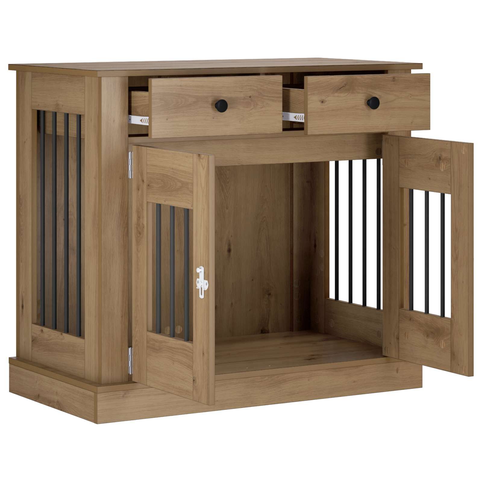 vidaXL Mueble para jaula de perro con cerradura Madera de ingenier&iacute;a, , large Imagen numero 3