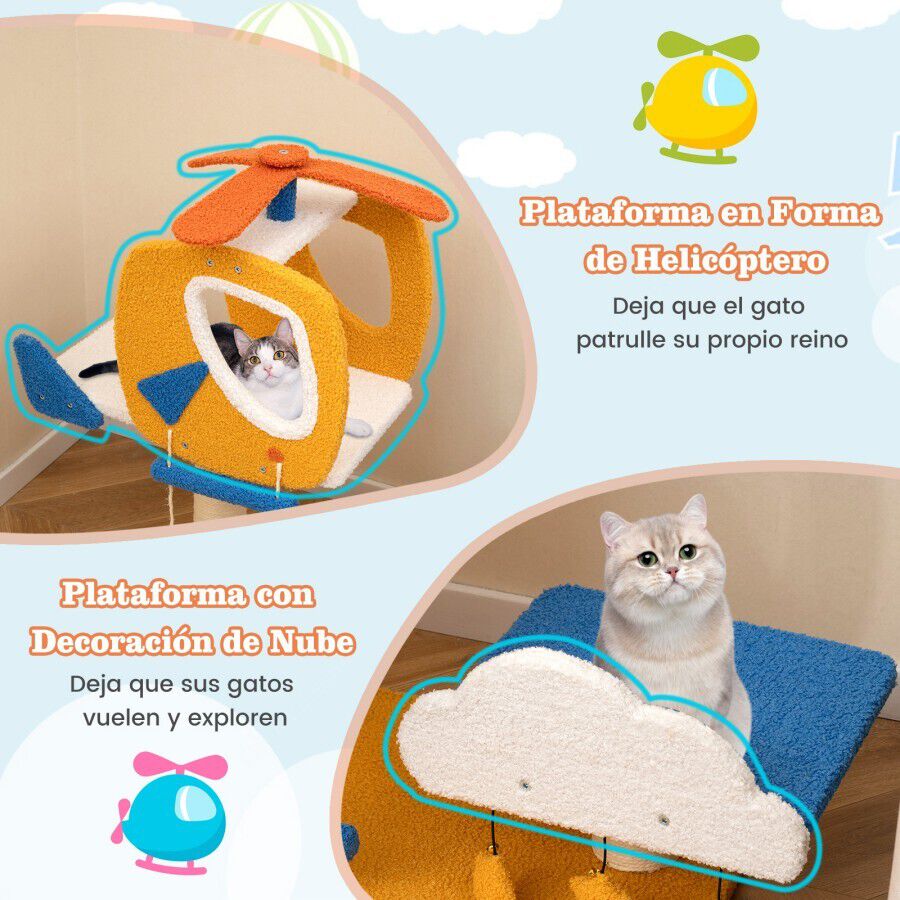 COSTWAY &Aacute;rbol para Gatos Tem&aacute;tico de Aviaci&oacute;n, Torre para Gatos con Perchero en Forma de Helic&oacute;ptero, Poste para Rascar, Plataforma, Escalera, 3 Juguetes Colgantes, Centro de Actividades para Gatitos &nbsp;, , large Imagen numero 5
