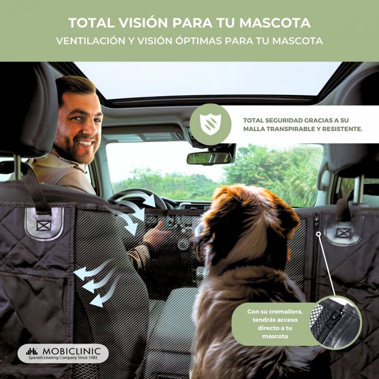 Cubre asientos de coche para perros | Universal | Antideslizante | Impermeable | Bolsillo lateral | Negro | Sammy | Mobiclinic, , large image number null