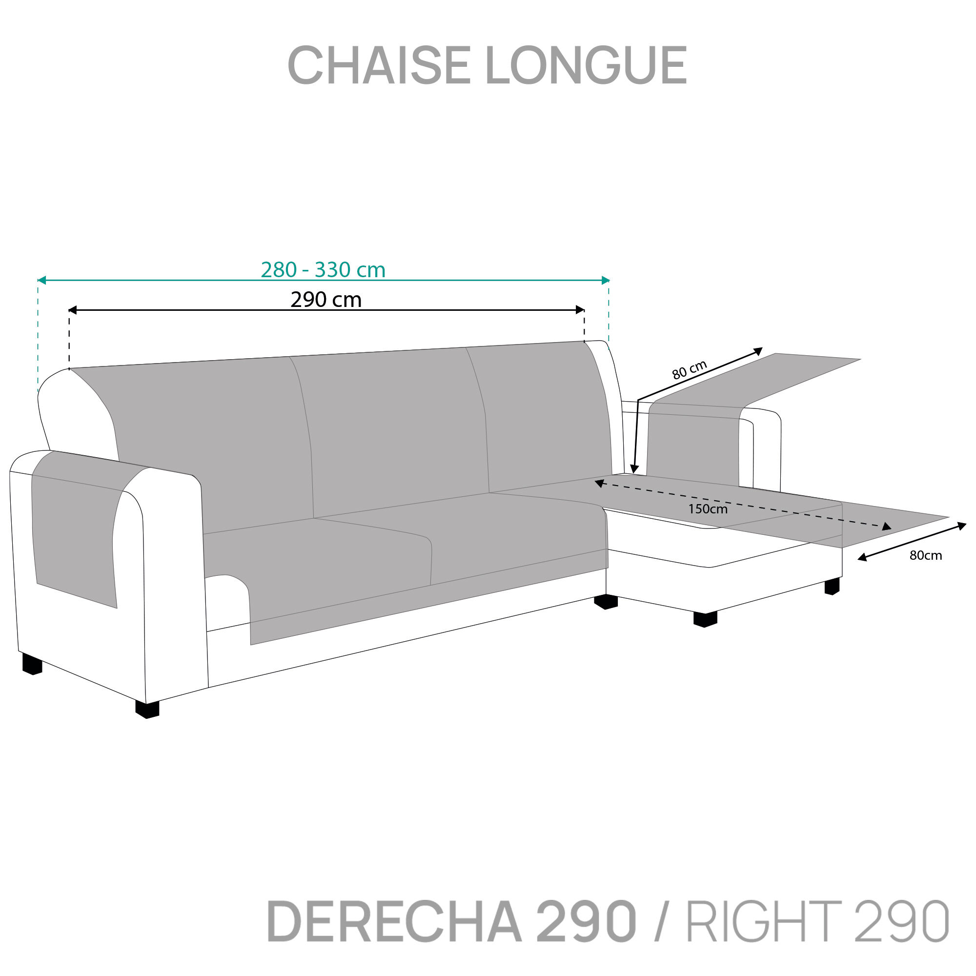 Vipalia Protector Cubre Sof&aacute; Chaise Derecho 290 Color Vis&oacute;n Modelo Brisa, , large Imagen numero 3