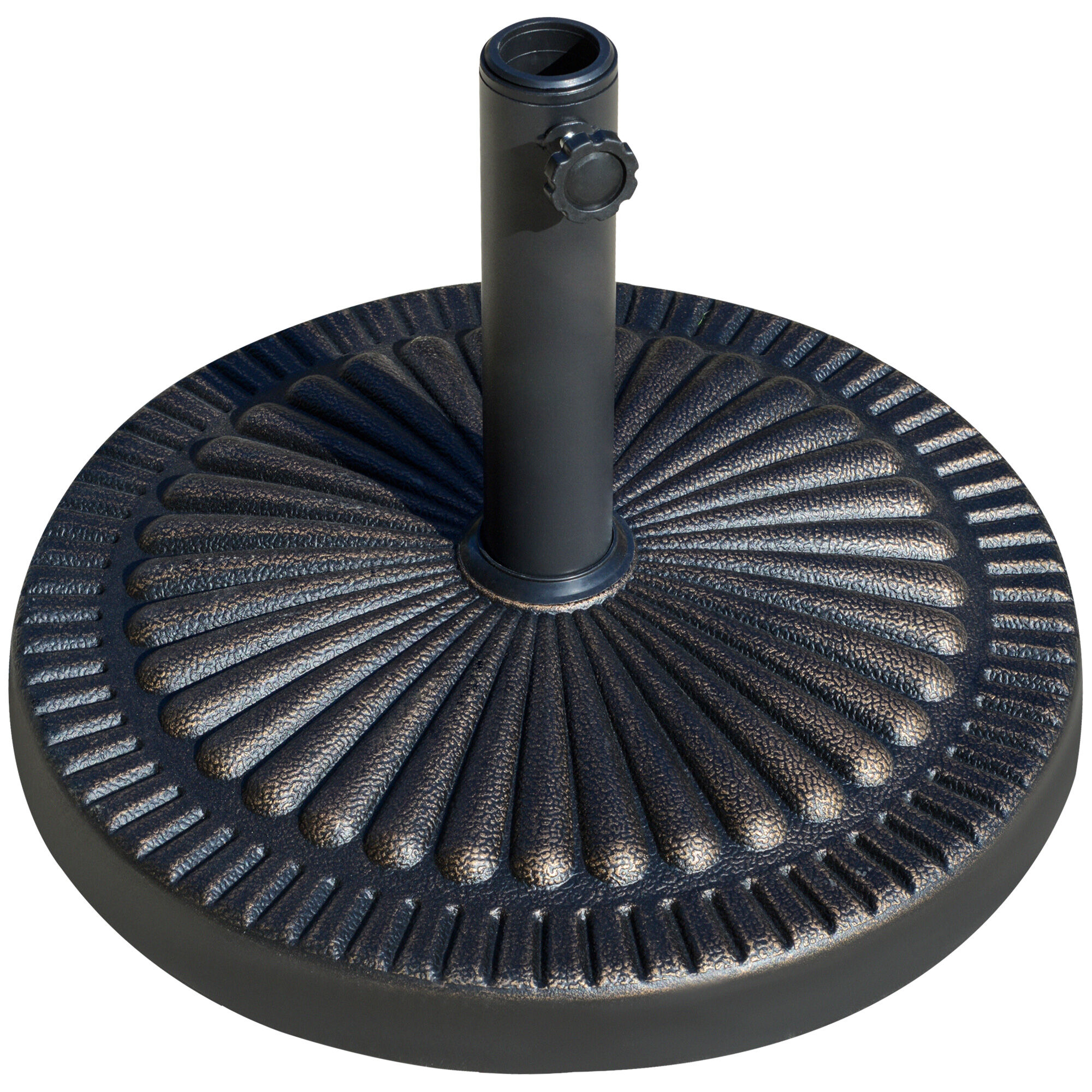 Outsunny Base de Sombrilla de Jard&iacute;n Peso Neto 14,28 kg Soporte de Parasol Redondo Apto para Postes de 38mm/48mm Resina y Acero para Terraza Patio Exterior &Oslash;48,5x33 cm Bronce, , large Imagen numero 1