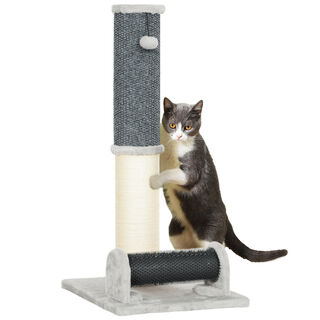 PawHut Poste Rascador gris y crema con rascador para Gatos
