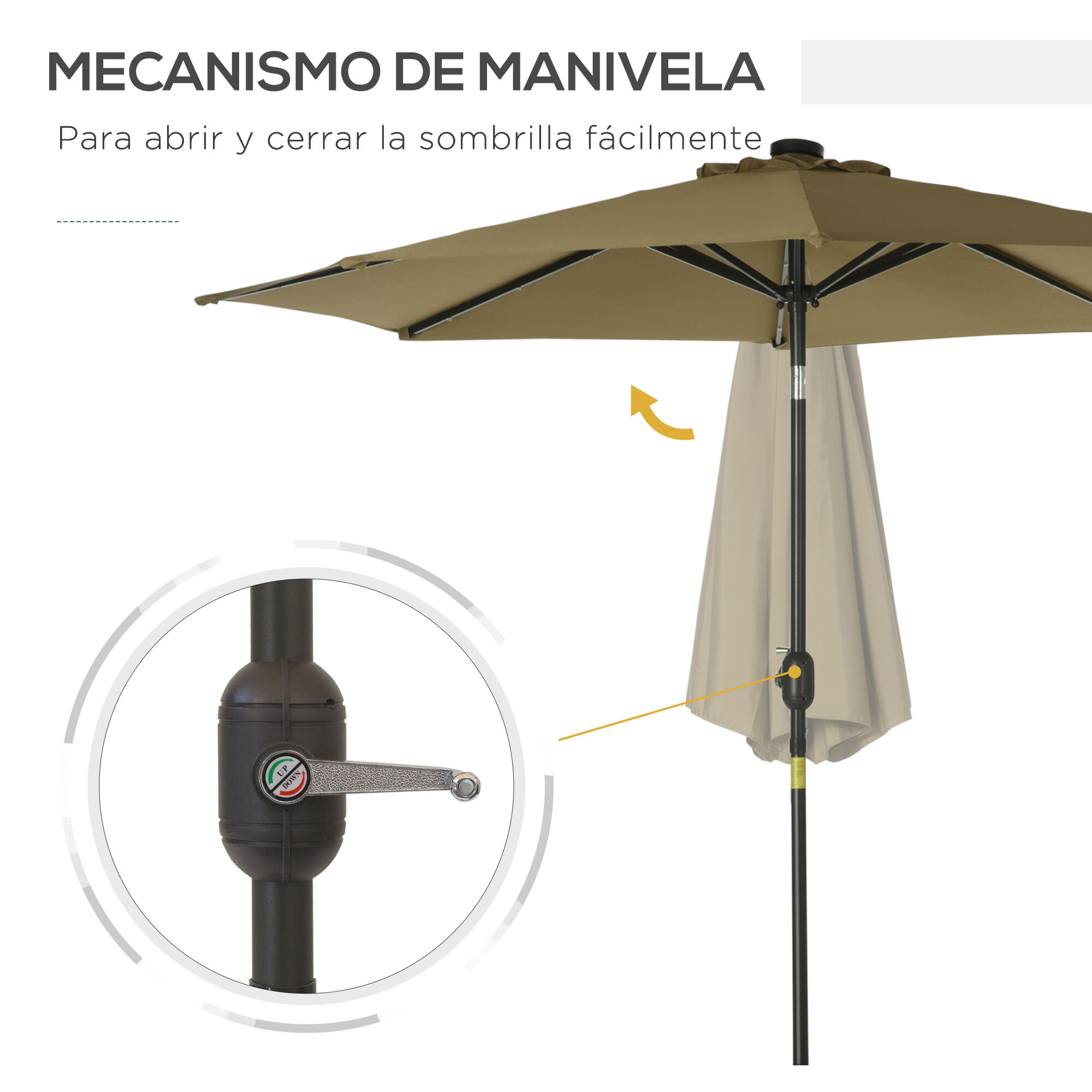 Outsunny Sombrilla De Jardín marrón Parasol De Terraza Con Luces Led Solar Para Piscina thumbnail
