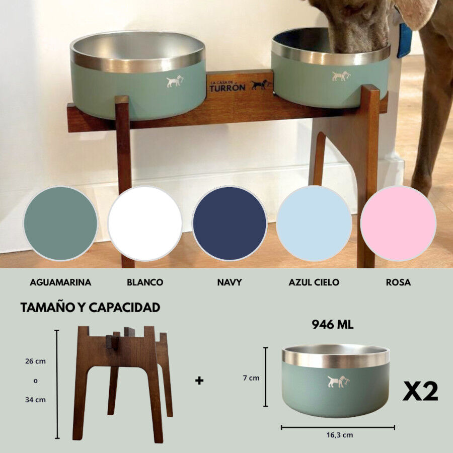 Comedero Alto Doble para Perros y Gatos | Dise&ntilde;o Ergon&oacute;mico, 2 Alturas Disponibles, Antideslizante y Varios Colores - La Casa de Turr&oacute;n, , large Imagen numero 3
