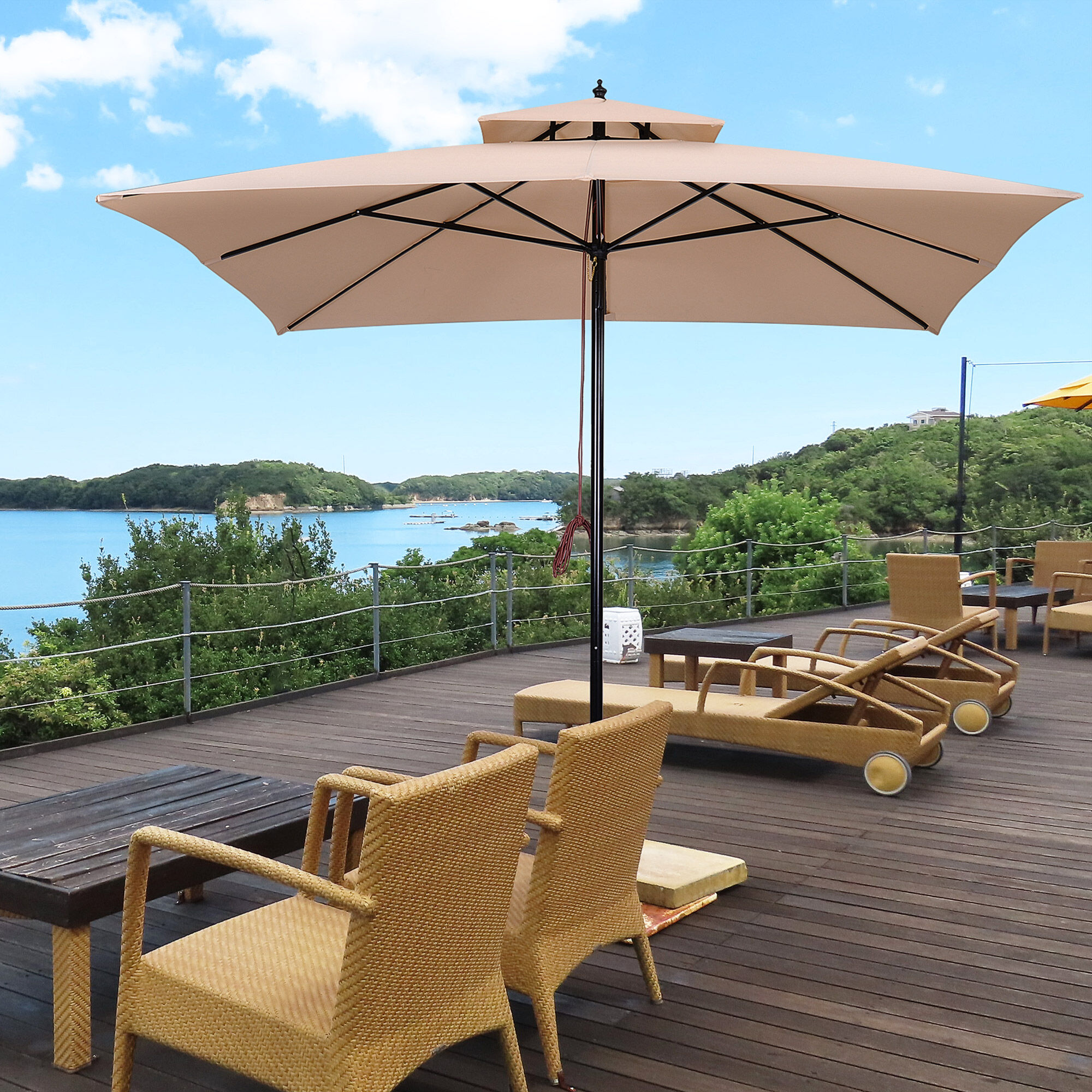 Outsunny Sombrilla de Jardín 3x3x3 m con Doble Techo Impermeable y Manivela Beige thumbnail